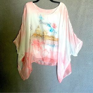 Venezia Italian Kaftan Top Butterfly Sleeve Womens One Size Fits Most Sheer Chic